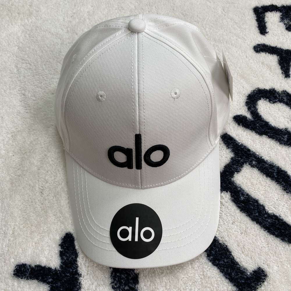ALO Yoga Kids Cap in White with Black Logo